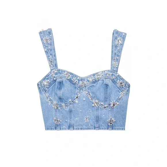 PatBo Hand-beaded Denim Top NWT - Picture 4 of 16